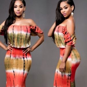 Off Shoulder Print Maxi Dress